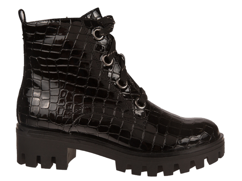 Tamaris 1-1-25207-23 Damesschoenen Blk Croco Pat. Halfhoge Veterschoenen