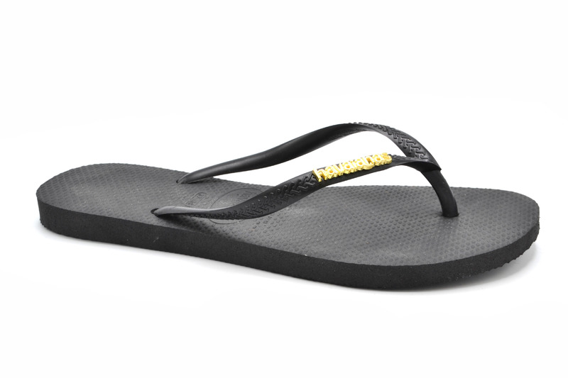 havaianas slim logo metallic black gold