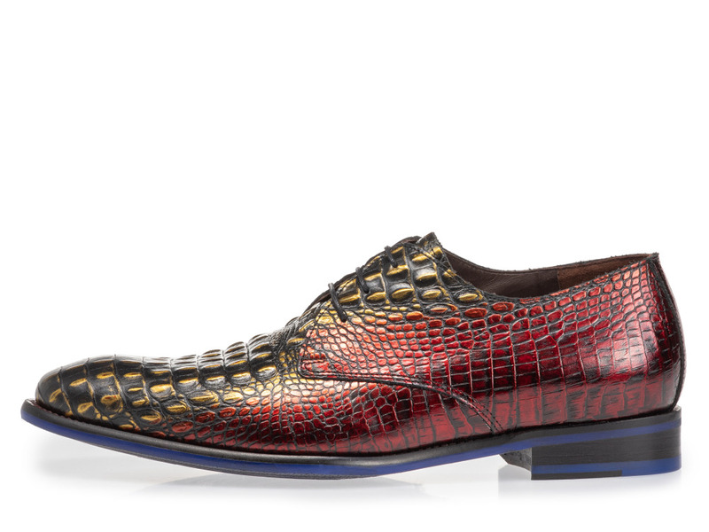 Floris van Bommel - Blauw/Rood Leren Veterschoen met Lizardprint - Den  Elzen Schoenmode