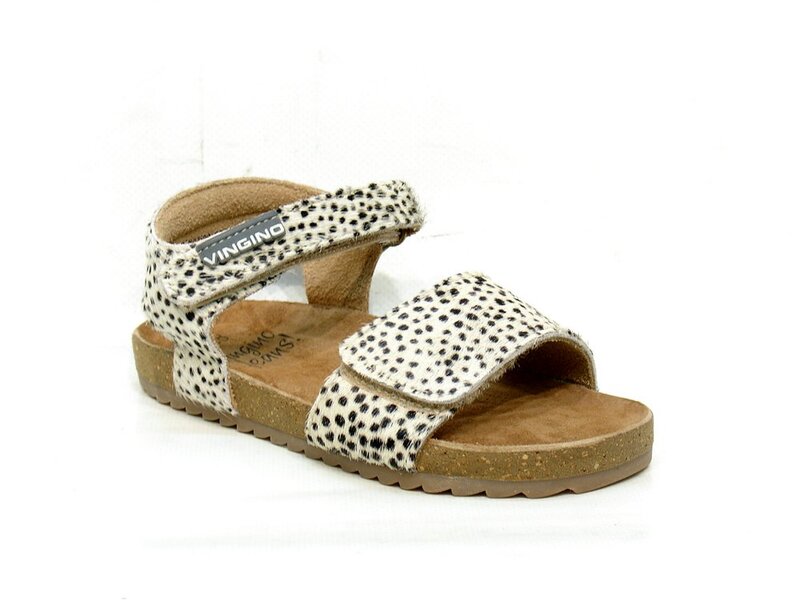 Vingino Floor leren sandalen panterprint/zwart - Schoenen.nl